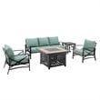 Crosley Furniture Kaplan 5Pc Metal Outdoor Sofa Set & Fire Table in Mist Green