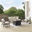 Crosley Furniture Kaplan 5 Piece Metal Outdoor Sofa Set & Fire Table in Oatmeal