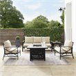 Crosley Furniture Kaplan 5 Piece Metal Outdoor Sofa Set & Fire Table in Oatmeal