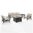 Crosley Furniture Kaplan 5 Piece Metal Outdoor Sofa Set & Fire Table in Oatmeal