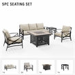 Crosley Furniture Kaplan 5 Piece Metal Outdoor Sofa Set & Fire Table in Oatmeal