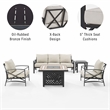 Crosley Furniture Kaplan 5 Piece Metal Outdoor Sofa Set & Fire Table in Oatmeal