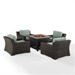 Crosley Beaufort 5 Piece Outdoor Wicker Chair Set with Fire Table in Mist