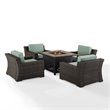 Crosley Beaufort 5 Piece Outdoor Wicker Chair Set with Fire Table in Mist