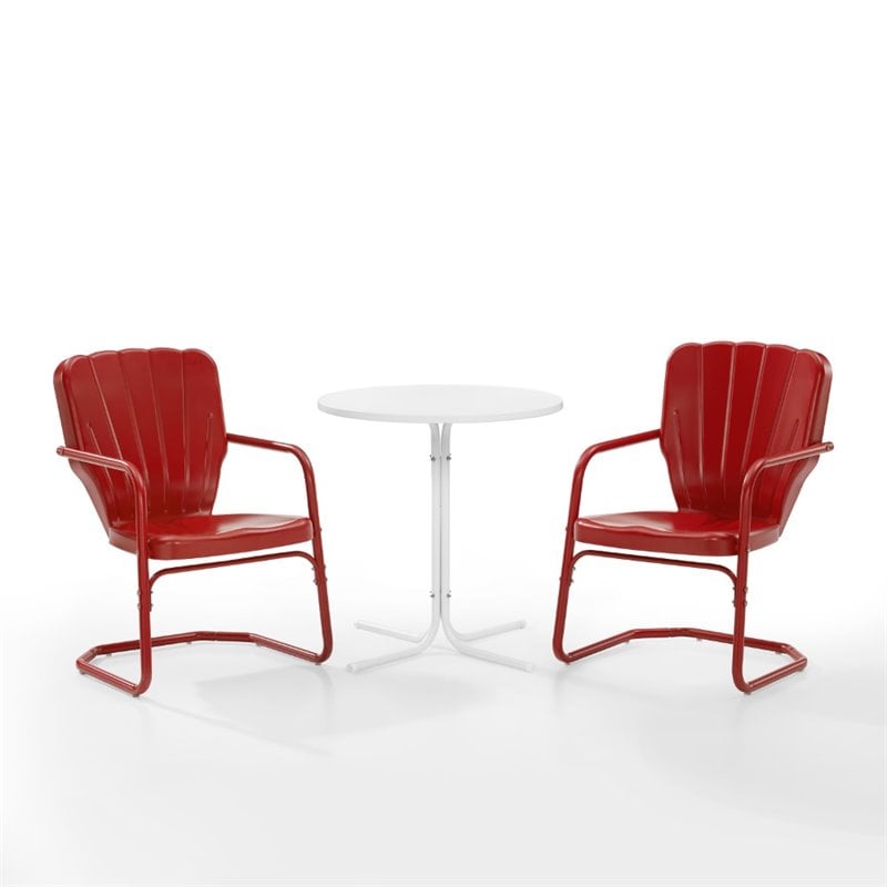 Crosley Furniture Ridgeland 3 Piece Metal Outdoor Bistro Set in Bright Red Gloss