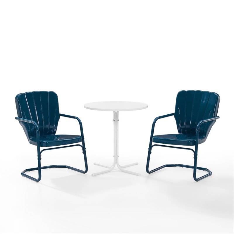 crosley furniture ridgeland 3 piece metal outdoor bistro set in navy gloss