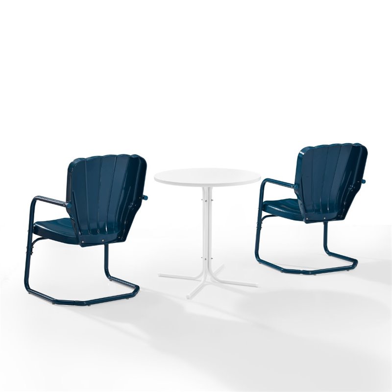 crosley furniture ridgeland 3 piece metal outdoor bistro set in navy gloss