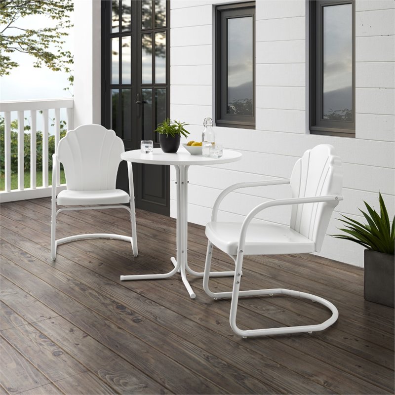 Crosley Furniture Tulip 3 Piece Metal Outdoor Bistro Set in White