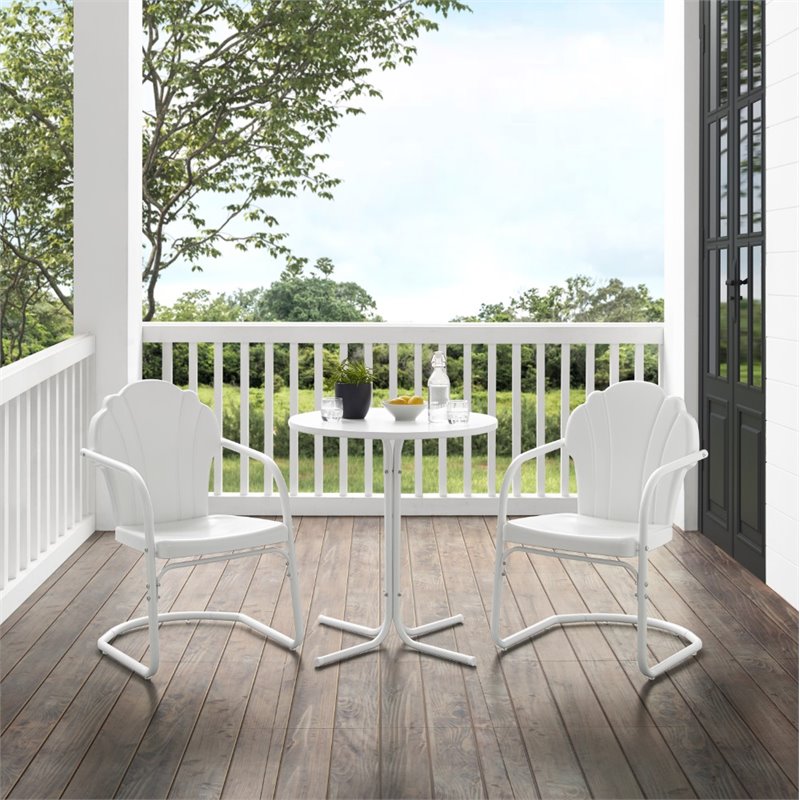 Crosley Furniture Tulip 3 Piece Metal Outdoor Bistro Set in White