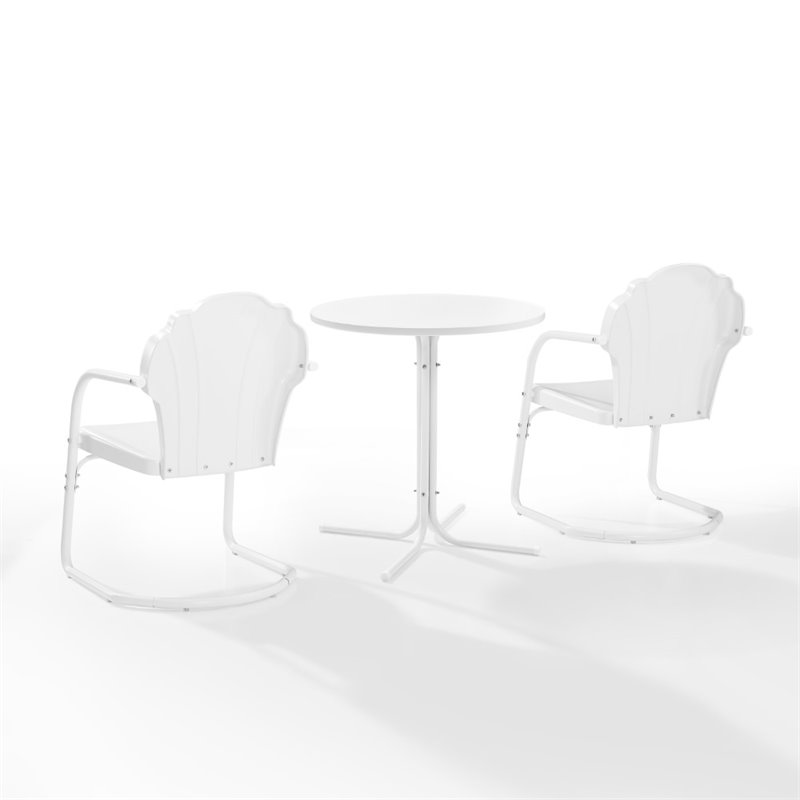 Crosley Furniture Tulip 3 Piece Metal Outdoor Bistro Set in White