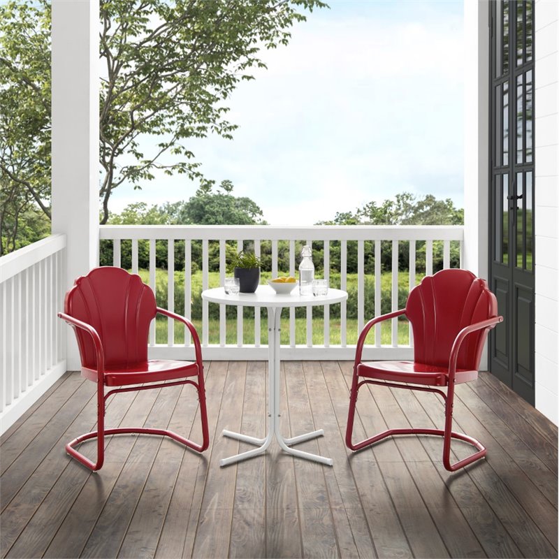 Crosley Furniture Tulip 3 Piece Metal Outdoor Bistro Set in Bright Red
