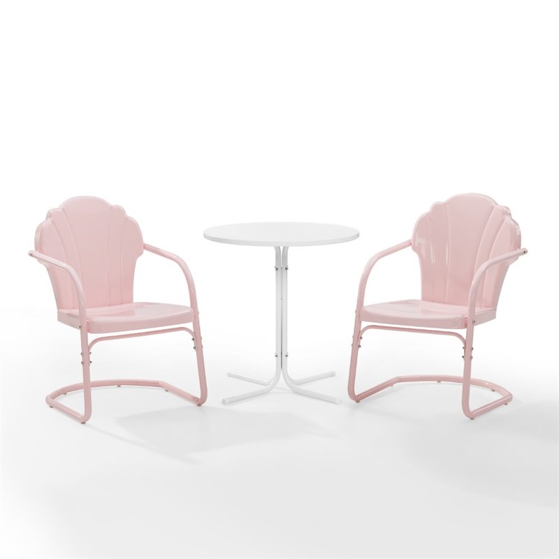 Crosley Furniture Tulip 3 Piece Metal Outdoor Bistro Set in Pastel Pink