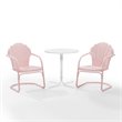 Crosley Furniture Tulip 3 Piece Metal Outdoor Bistro Set in Pastel Pink