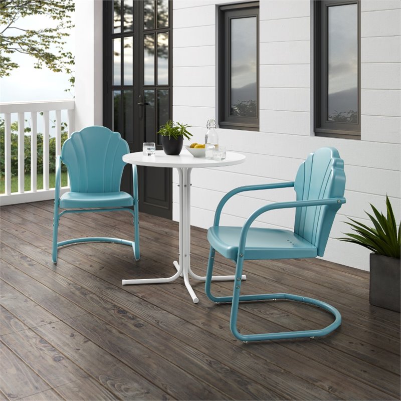 Crosley Furniture Tulip 3 Piece Metal Outdoor Bistro Set in Light Blue