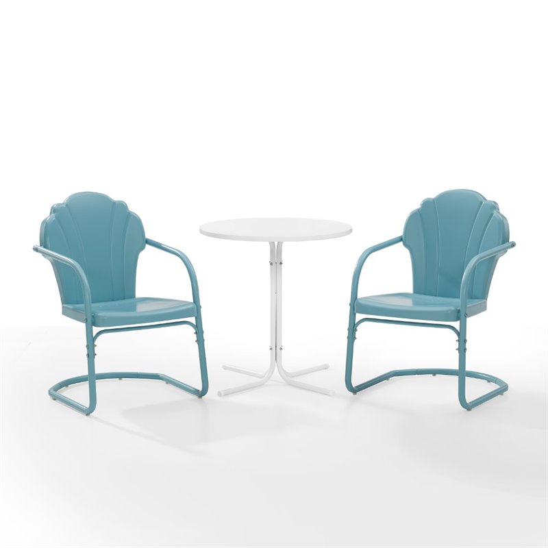 Crosley Furniture Tulip 3 Piece Metal Outdoor Bistro Set in Light Blue
