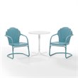 Crosley Furniture Tulip 3 Piece Metal Outdoor Bistro Set in Light Blue