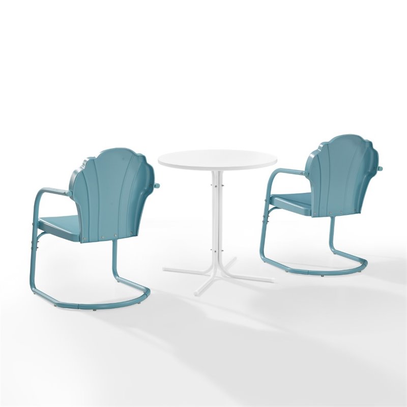 Crosley Furniture Tulip 3 Piece Metal Outdoor Bistro Set in Light Blue