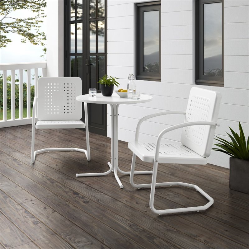 Crosley Furniture Bates 3 Piece Metal Outdoor Bistro Set in White Gloss