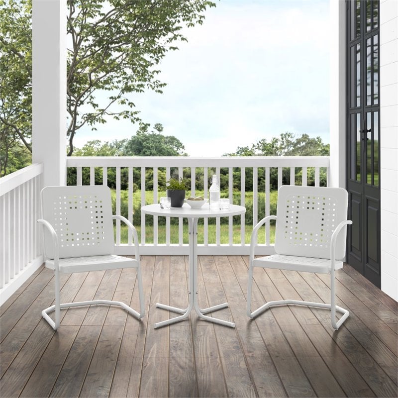 Crosley Furniture Bates 3 Piece Metal Outdoor Bistro Set in White Gloss