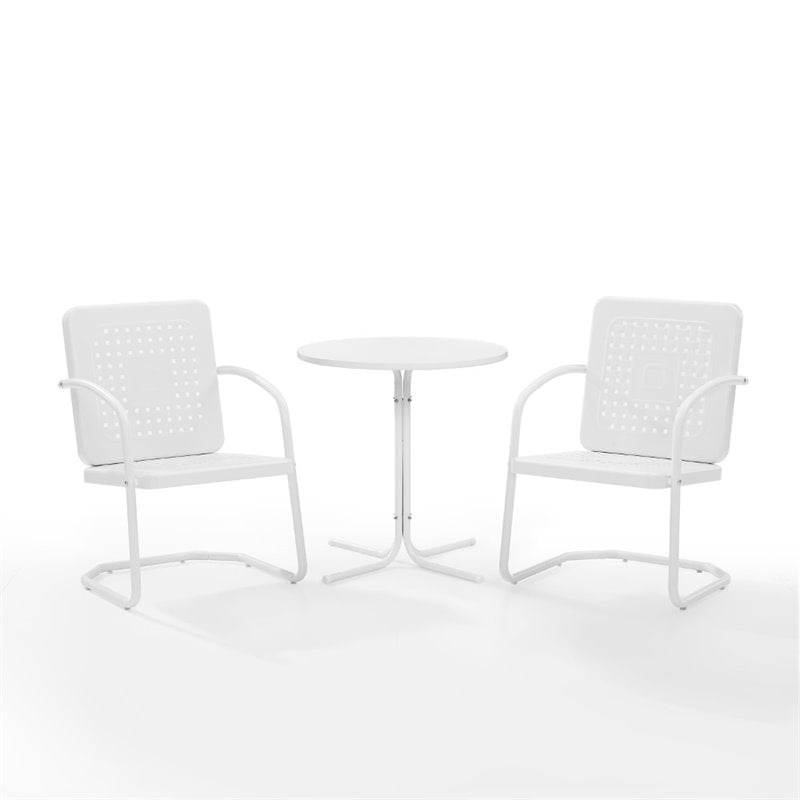 Crosley Furniture Bates 3 Piece Metal Outdoor Bistro Set in White Gloss