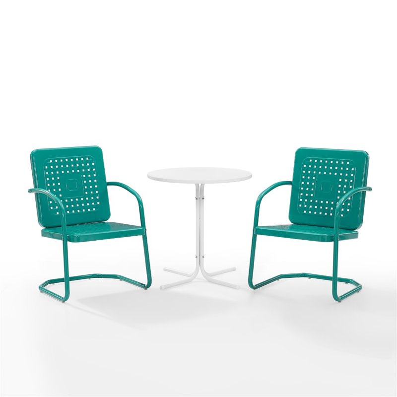 Crosley Furniture Bates 3 Piece Metal Outdoor Bistro Set in Turquoise Gloss