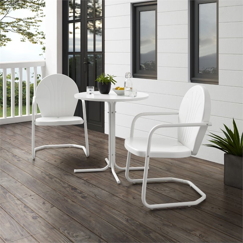 Crosley Furniture Griffith 3 Piece Metal Outdoor Bistro Set in White Gloss