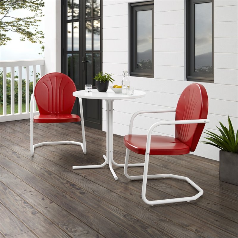 Crosley Furniture Griffith 3 Piece Metal Outdoor Bistro Set in Bright Red Gloss
