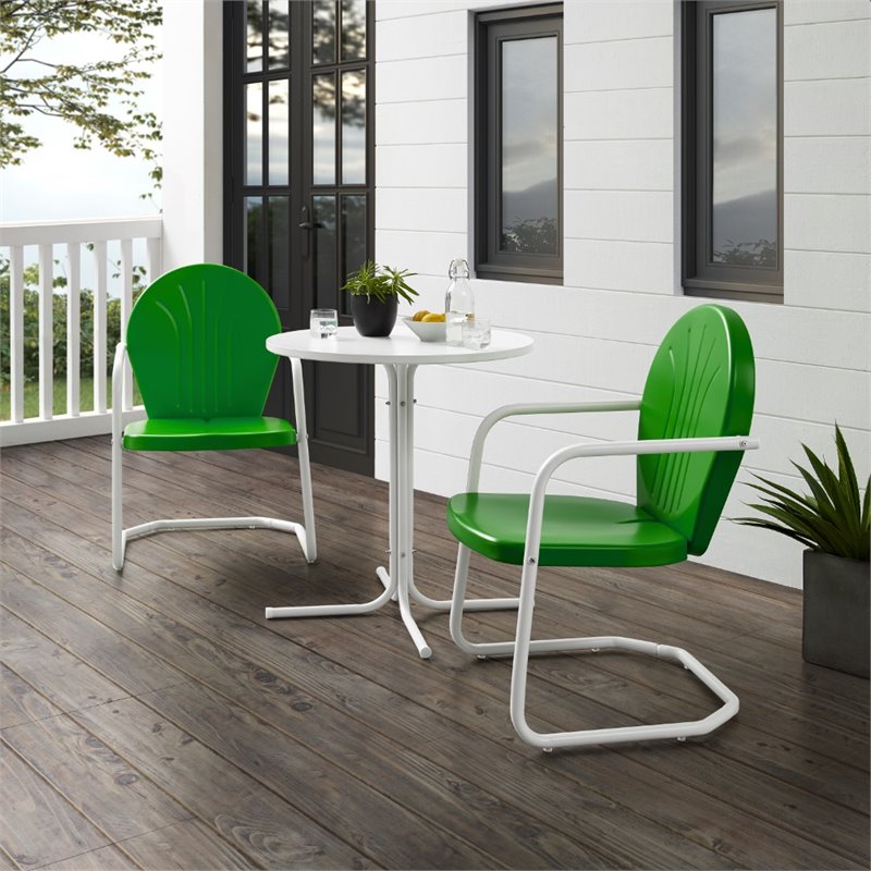 Crosley Furniture Griffith 3 Piece Metal Outdoor Bistro Set in Kelly Green Gloss