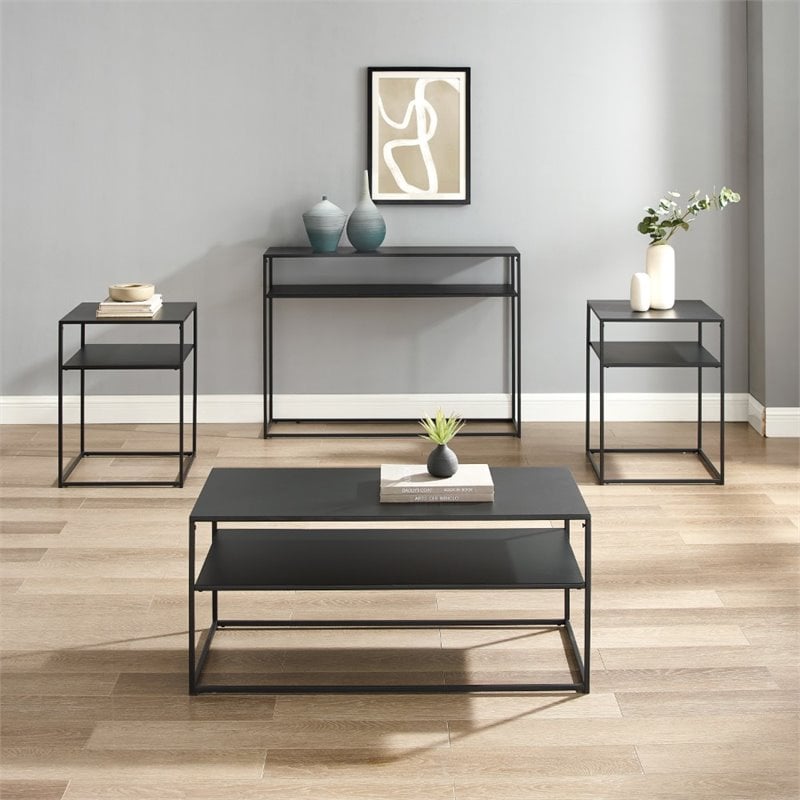Crosley Furniture Braxton 4 Piece Modern Metal Coffee Table Set in Matte Black