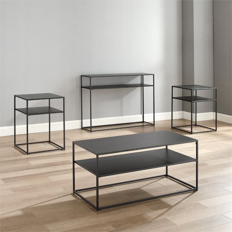 Crosley Furniture Braxton 4 Piece Modern Metal Coffee Table Set in Matte Black