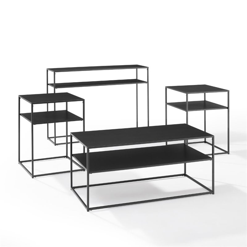 Crosley Furniture Braxton 4 Piece Modern Metal Coffee Table Set in Matte Black