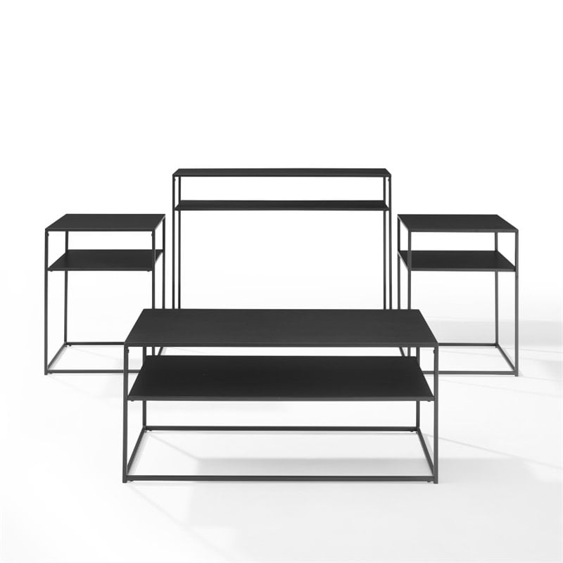 Crosley Furniture Braxton 4 Piece Modern Metal Coffee Table Set in Matte Black
