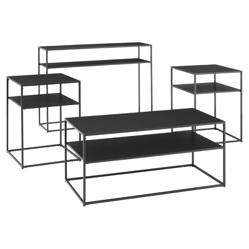 Crosley Furniture Braxton 4 Piece Modern Metal Coffee Table Set in Matte Black