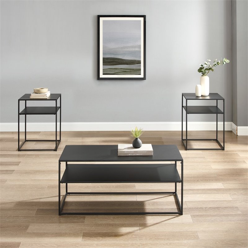 Crosley Furniture Braxton 3 Piece Modern Metal Coffee Table Set in Matte Black