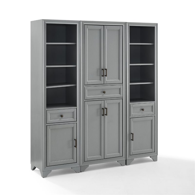 Crosley Furniture Tara 3 Piece Transitional Wood Pantry Set in Distressed Gray