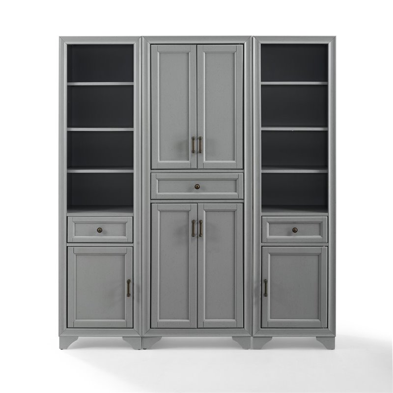Crosley Furniture Tara 3 Piece Transitional Wood Pantry Set in Distressed Gray