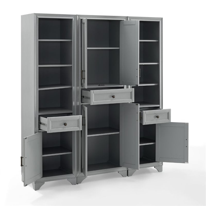 Crosley Furniture Tara 3 Piece Transitional Wood Pantry Set in Distressed Gray