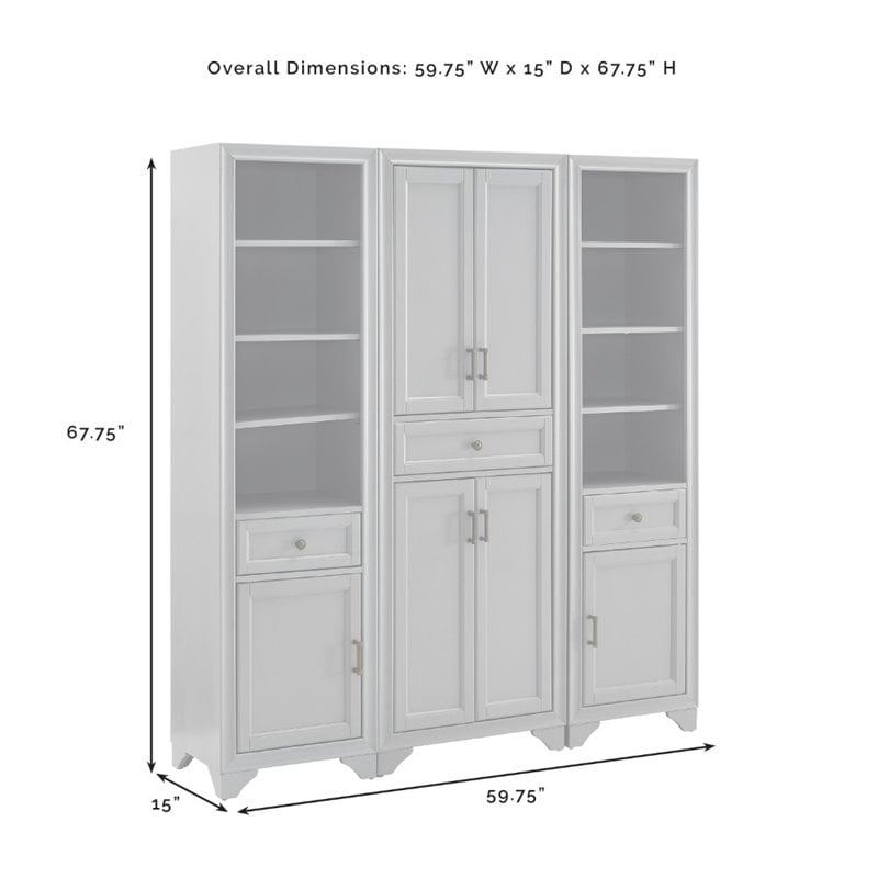 Crosley Furniture Tara 3 Piece Transitional Wood Pantry Set in Distressed Gray