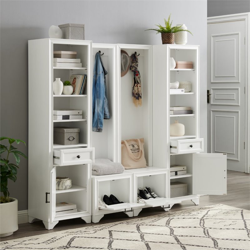 Crosley Tara 4 Piece Transitional Entryway Set in Distressed White ...