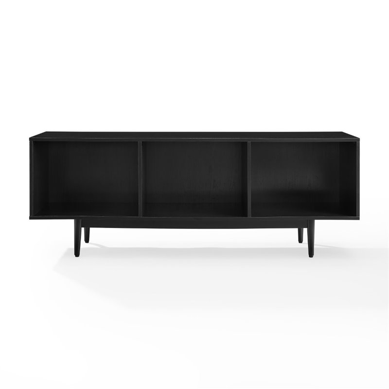 Crosley Furniture Liam Mid-Century Wood Record Storage Console Cabinet in Black