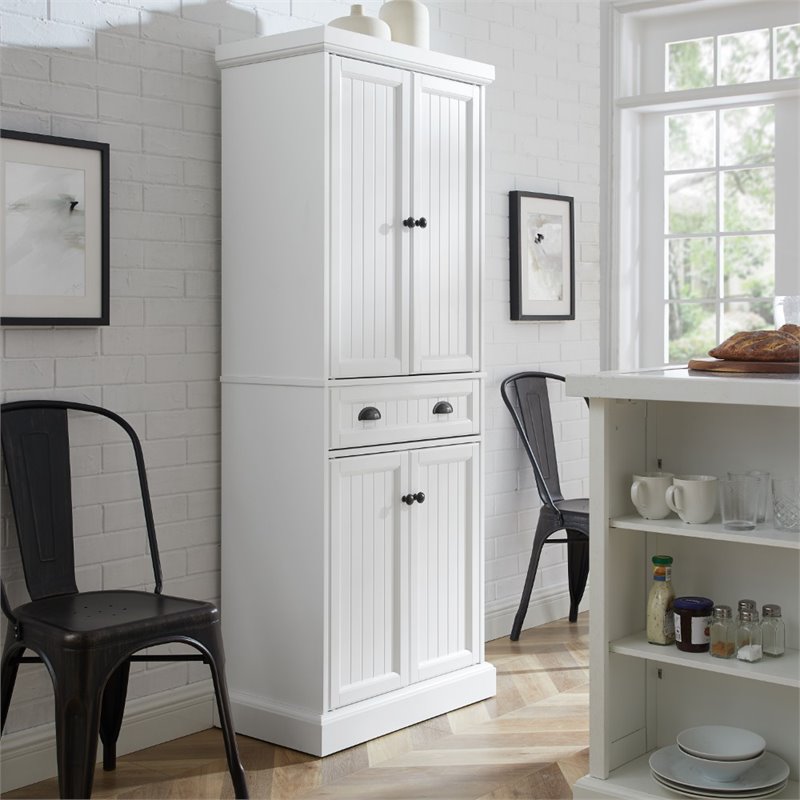 Crosley Furniture Shoreline Coastal Wood Pantry in Distressed White/Black