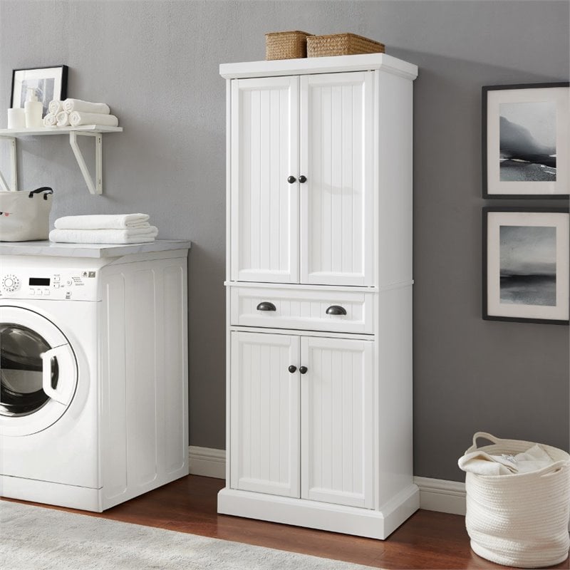Crosley Furniture Shoreline Coastal Wood Pantry in Distressed White/Black