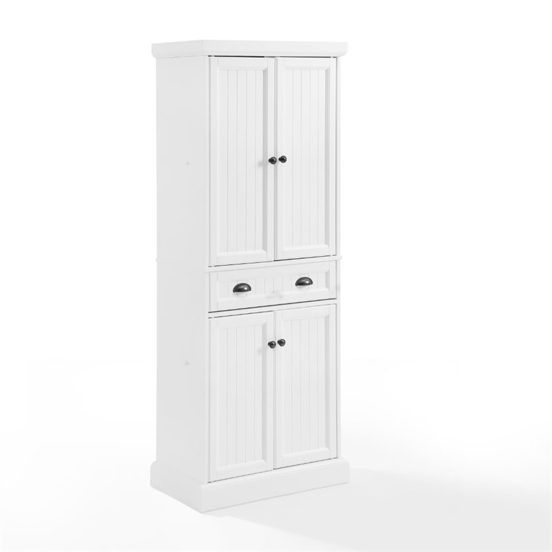 Crosley Furniture Shoreline Coastal Wood Pantry in Distressed White/Black