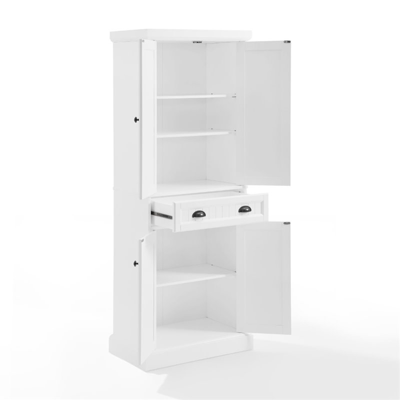 Crosley Furniture Shoreline Coastal Wood Pantry in Distressed White/Black