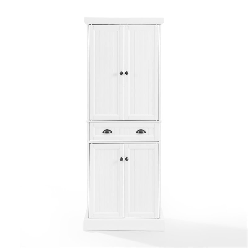 Crosley Furniture Shoreline Coastal Wood Pantry in Distressed White/Black