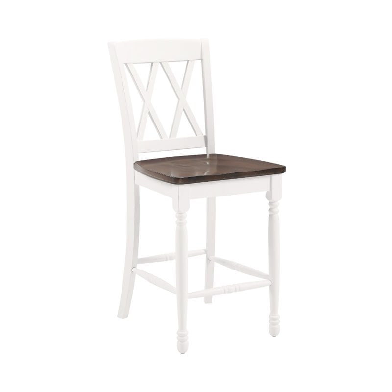 Crosley Furniture Shelby Wood Counter Stool in Distressed White/Brown (Set of 2)