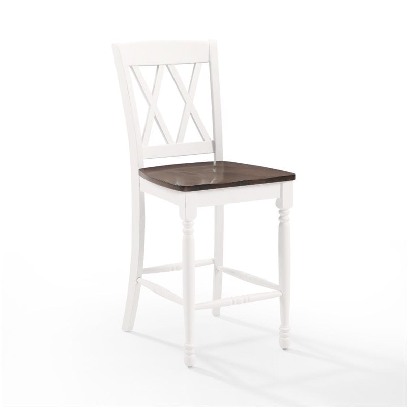 Crosley Furniture Shelby Wood Counter Stool in Distressed White/Brown (Set of 2)