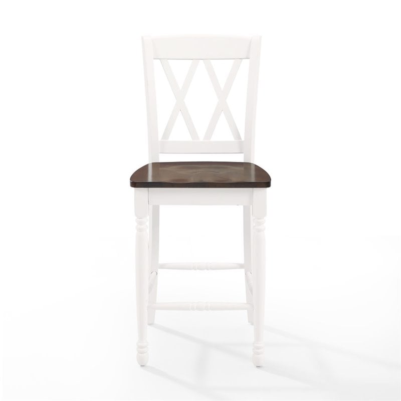Crosley Furniture Shelby Wood Counter Stool in Distressed White/Brown (Set of 2)