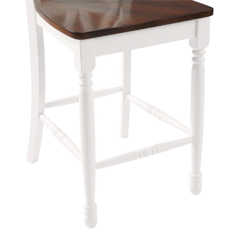 Crosley Furniture Shelby Wood Counter Stool in Distressed White/Brown (Set of 2)