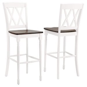 Crosley Furniture Shelby Wood Bar Stool in Distressed White/Brown (Set of 2)